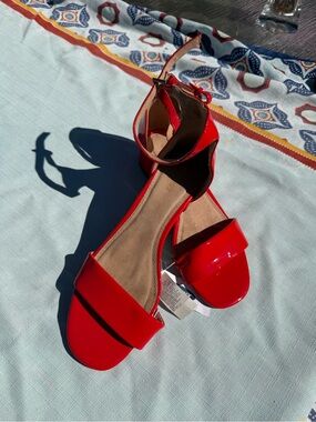 Old Navy Red Patent Ankle-Strap Heels